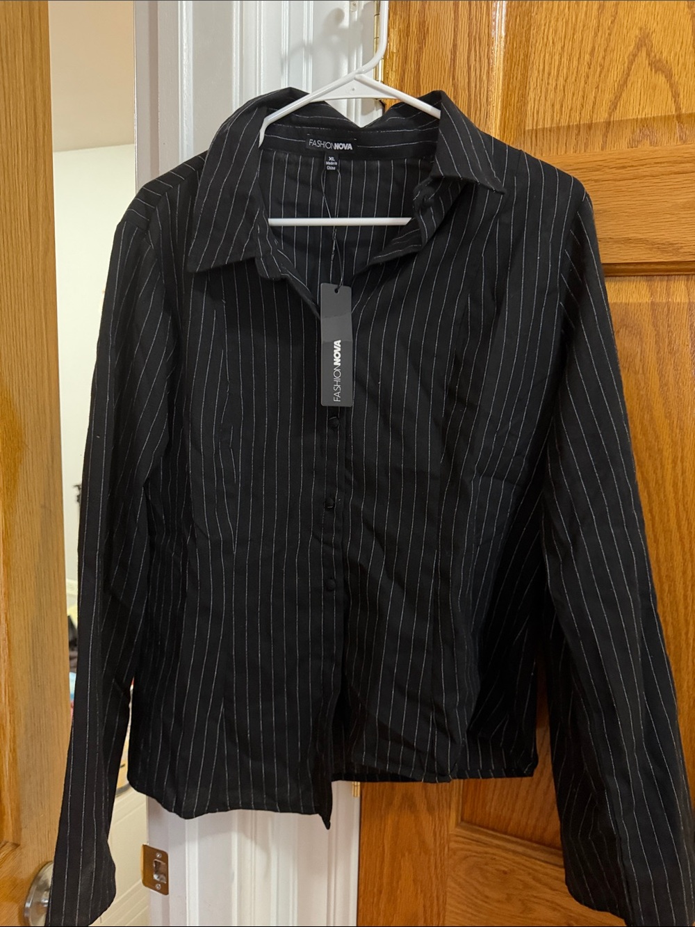 Fashion Nova Black Pinstripe Blazer Shirt Jacket